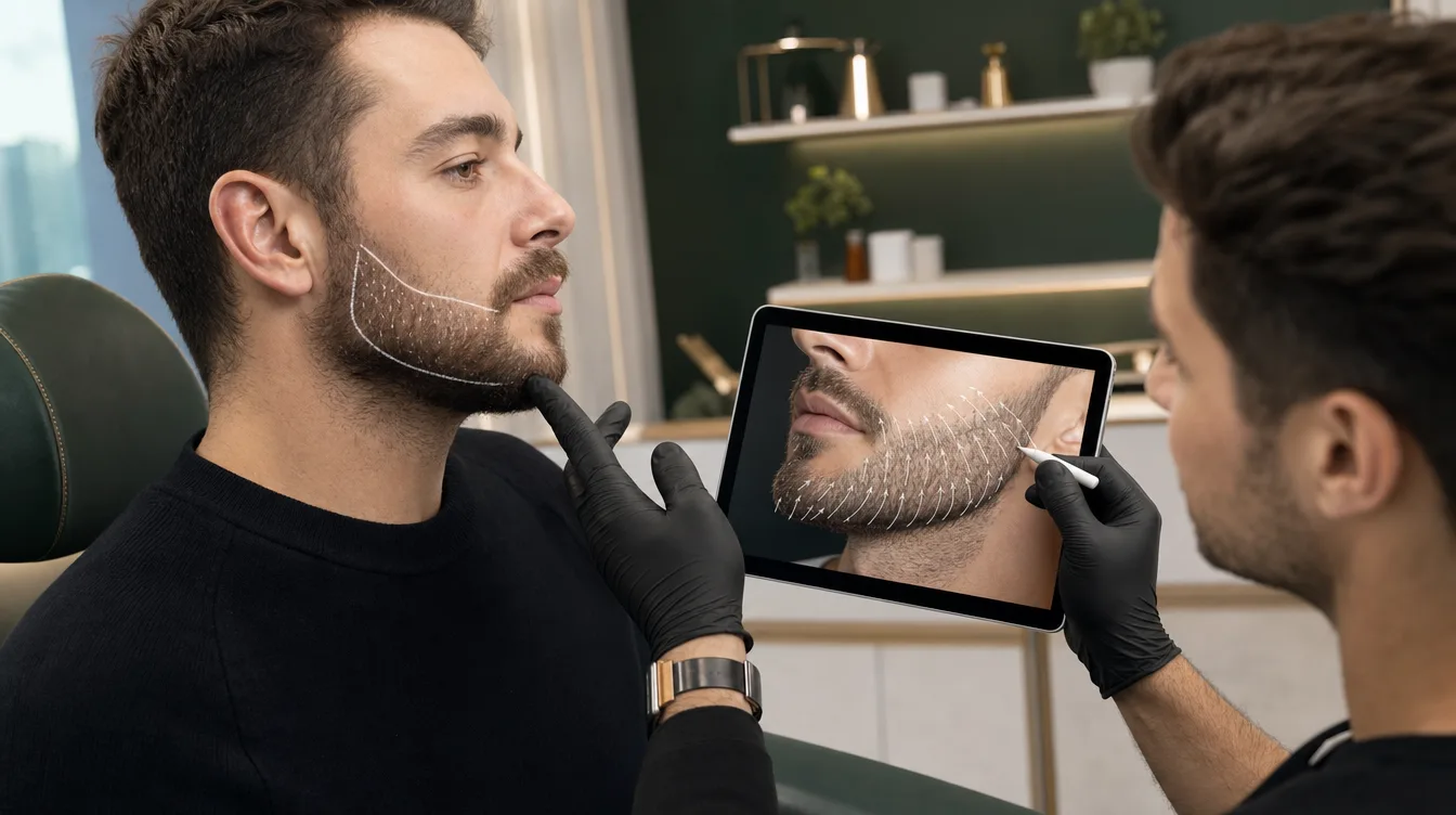 beard transplant planning with facial hair direction review