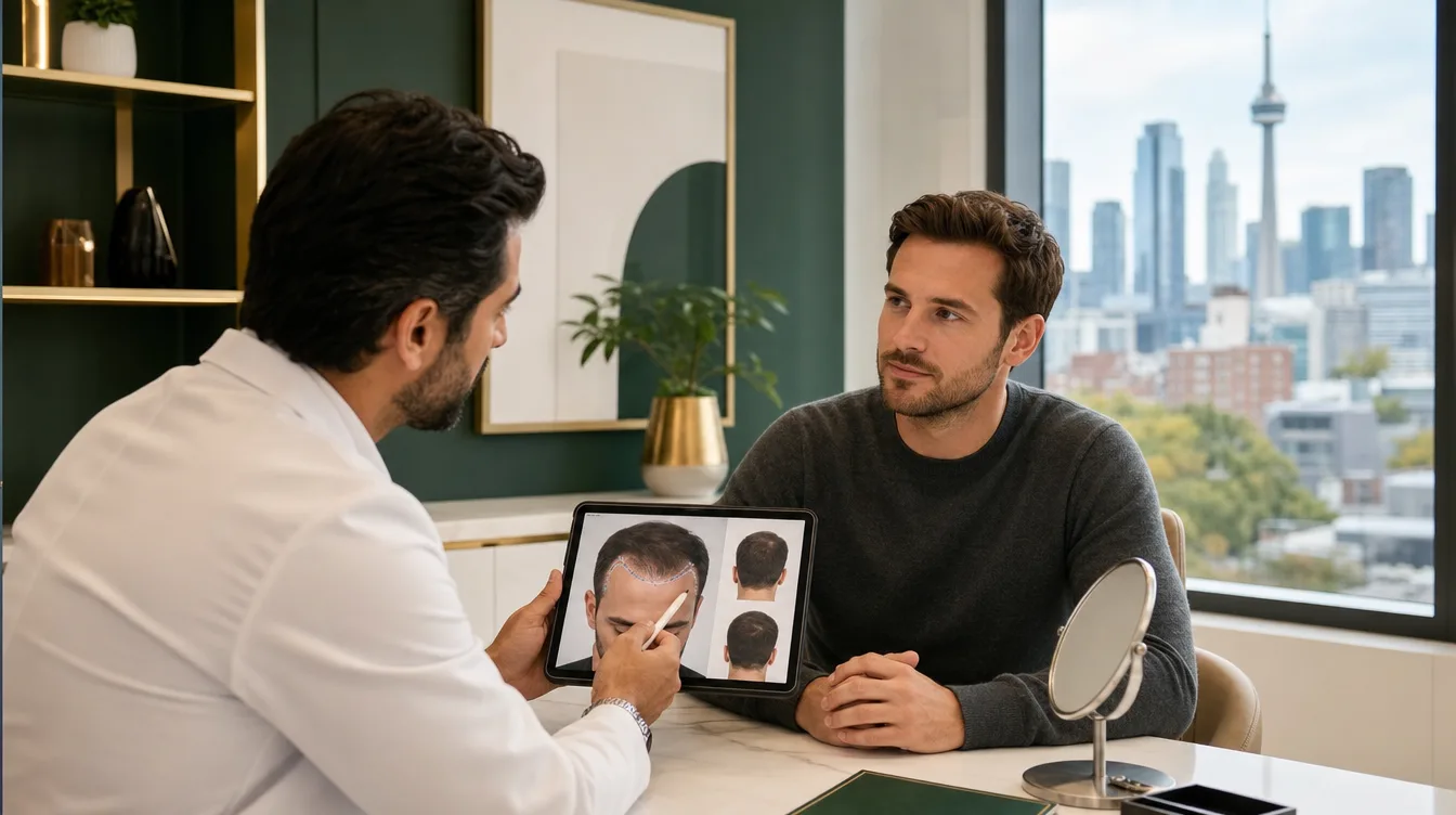 Toronto hair restoration planning discussion in a premium clinic